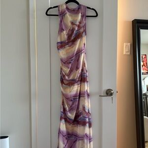 Elegant Women's Maxi Dress in Purple and Cream